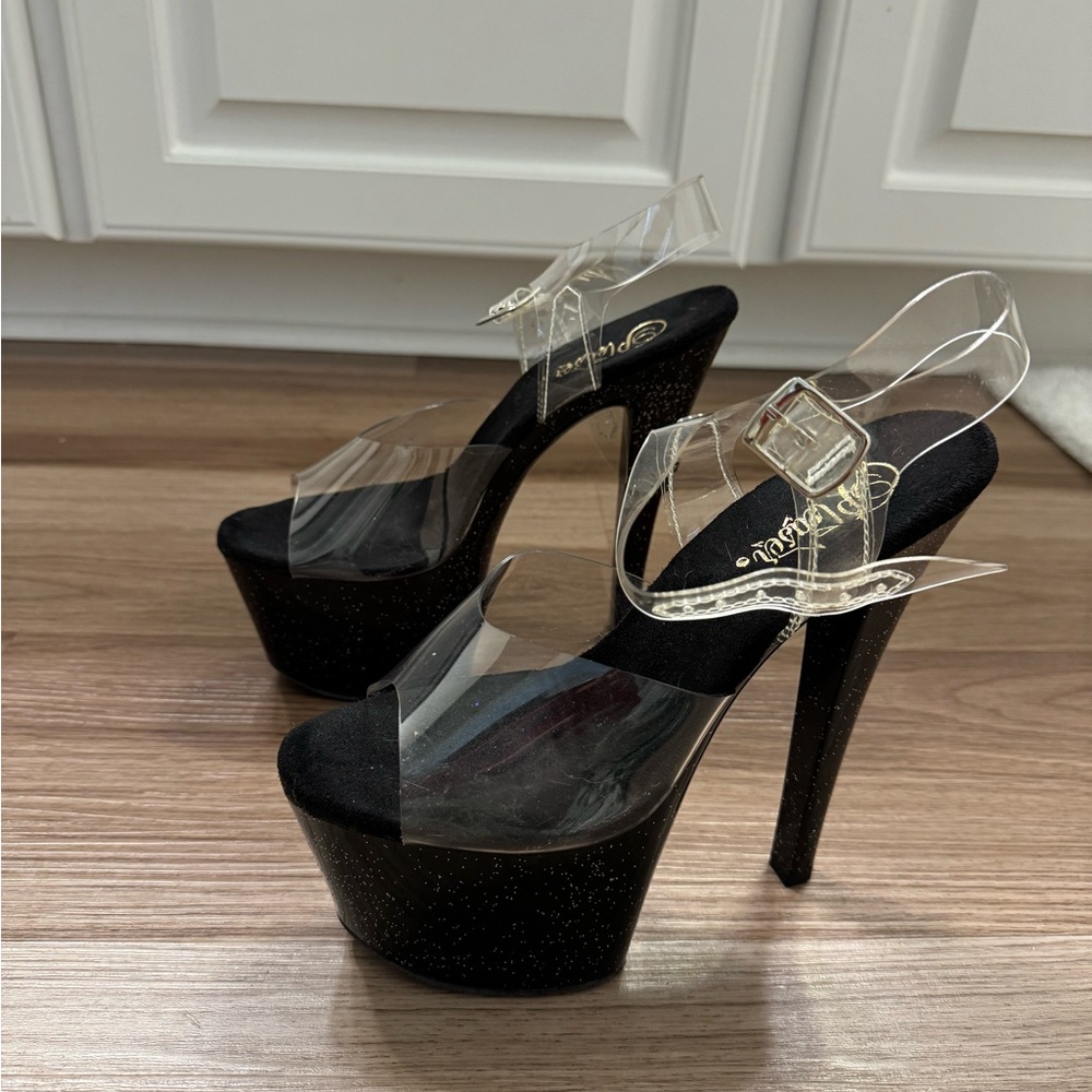 Pleaser Black and Clear Sparkle Platform Heels